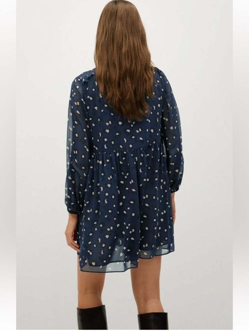 Mango Flowy Navy Polka Dot Mini Dress - Picture 4 of 12